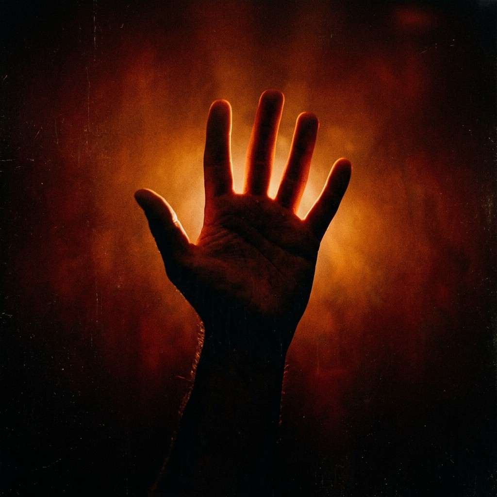 Hand reaching toward the light