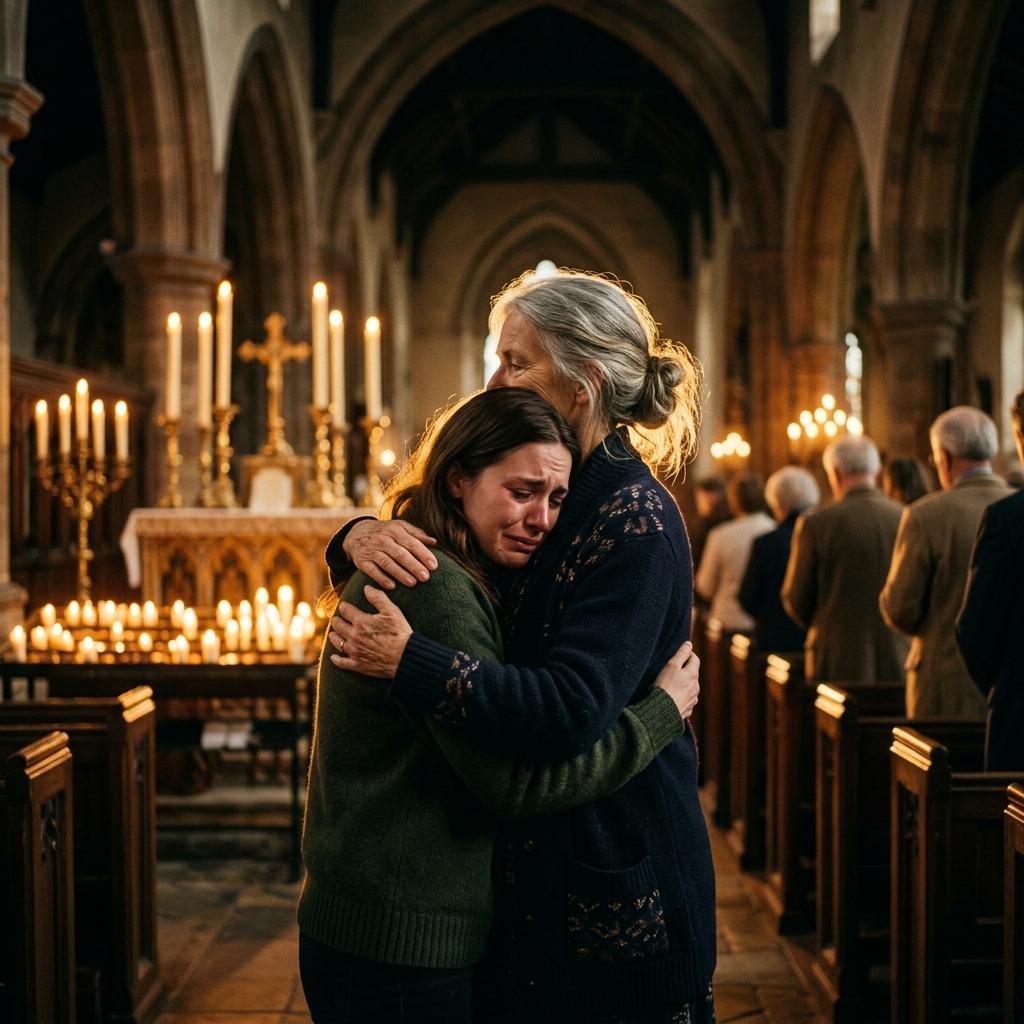 Emotional embrace between church members